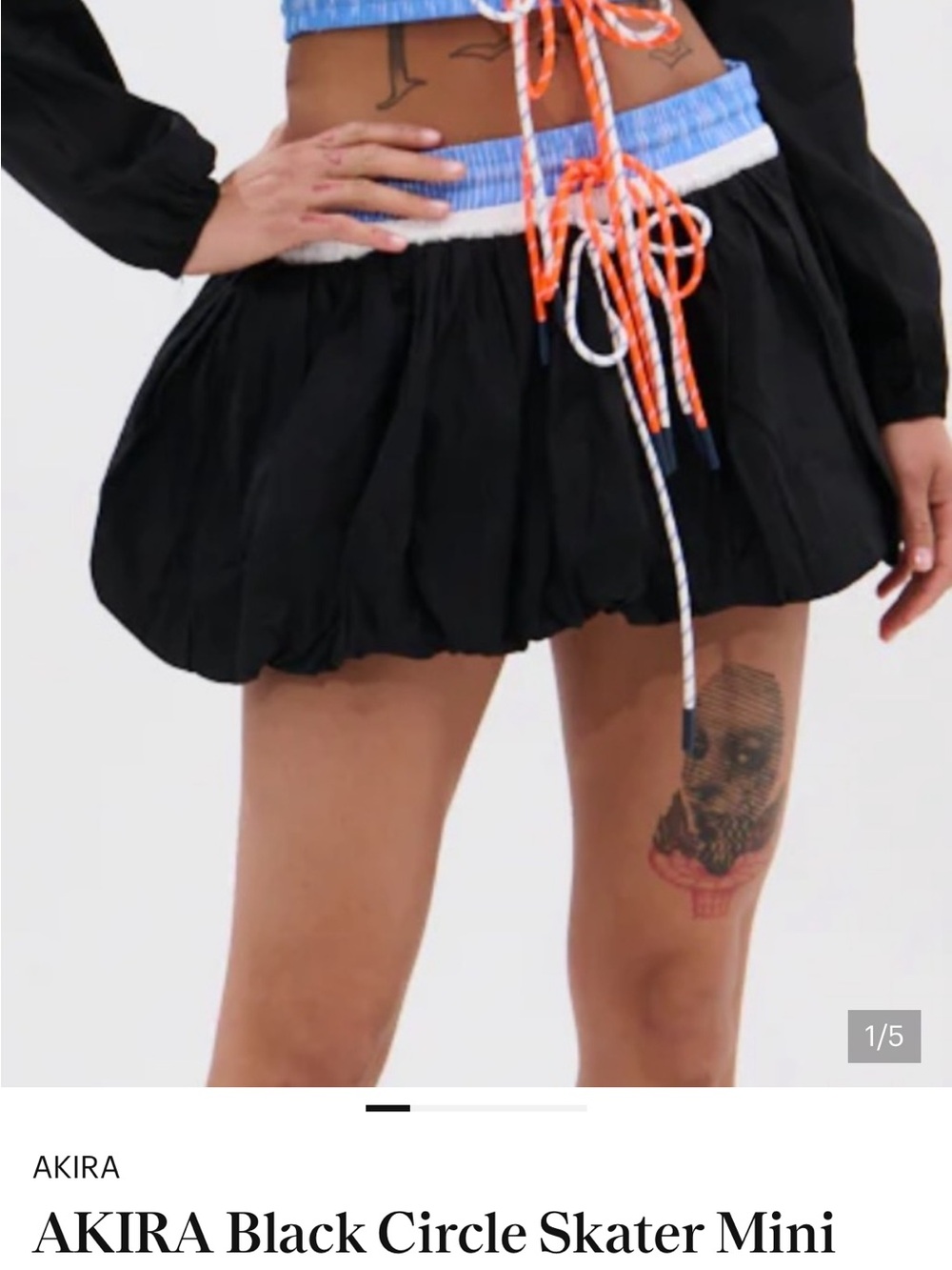 AKIRA Black Bubble Circle Skater Mini with Blue Waistband and White Trim